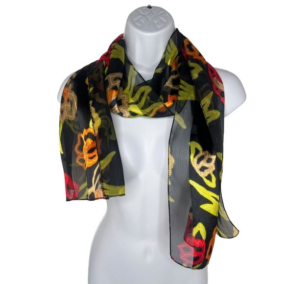 Unbranded Accessories - Black Vibrant Colors Floral Wrap Scarf Silk 60 in